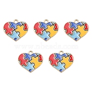 Alloy Enamel Pendants, Heart with Autism Puzzle Pattern Charm, Colorful, 19x20.5x1mm, Hole: 2mm(ENAM-YW0002-38A)