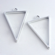 Rack Plating Alloy Triangle Open Back Bezel Pendants, For DIY UV Resin, Epoxy Resin, Pressed Flower Jewelry, Hollow, Cadmium Free & Nickel Free & Lead Free, Matte Silver, 39x25x3.5mm, Hole: 3mm(X-PALLOY-S047-09B-FF)