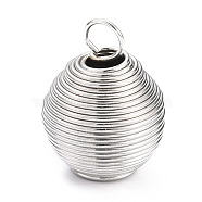 304 Stainless Steel Spiral Bead Cage Pendants, Oval, Stainless Steel Color, 24x17.5mm, Hole: 5mm(STAS-Z033-03P)