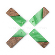 Resin & Walnut Wood Pendants, Opaque, Rectangle, Green, 23x8.5x3mm, Hole: 2mm(RESI-S389-059A-C03)
