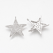 Alloy Micro Cubic Zirconia Pendants, Star, Platinum, 18.5x17x2.5mm, Hole: 1mm(ZIRC-T003-01P)
