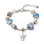 Heart Angel Clover Flowers European Bracelet for Teen Girl Women, Natural Sodalite & Glass & Alloy Beads Bracelet, 8-1/8 inch(20.5cm)(BJEW-JB06849-03)