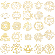 24Pcs 24 Styles Chakra Hollow Metal Stickers, Brass Self-Adhesive Decals for DIY Scrapbooking, Phone Decoration, Golden, Flower & Yoga & Geometric Pattern, Mixed Patterns, Mixed Patterns, 30~35x27~35x0.2mm, 1pc/style(STIC-FG0001-02)