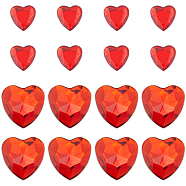 200Pcs 2 Style Acrylic Rhinestone Cabochons, Flat Back & Back Plated, Faceted, Heart, Red, 15~25x14.5~24x2~4mm, 100pcs/style(MACR-GF0001-03B)