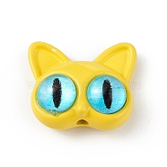 Spray Painted Alloy Beads, with Glass Eye, Cat Head, Yellow, 14x16.5x7mm, Hole: 1.5mm(PALLOY-K001-19A)