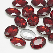 Pointed Back Glass Rhinestone Cabochons, Back Plated, Faceted, Oval, Light Siam, 8x6x3mm(RGLA-T080-6x8mm-07)