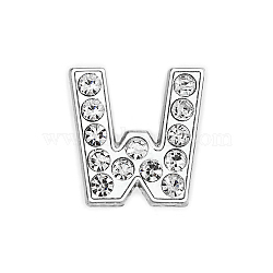 Eco-Friendly Zinc Alloy Slide Charms, with Rhinestone, Platinum Plated, Letter, Crystal, Letter.W, 12mm, Hole: 1.5x7.9mm(ALRI-WH0001-01P-W)