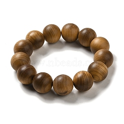 18mm Round Wood Beaded Stretch Bracelets, BurlyWood, Inner Diameter: 2-3/8 inch(6.05cm)(BJEW-B080-10B)