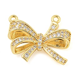 Rack Plating Brass Micro Pave Cubic Zirconia Pendants, Cadmium Free & Lead Free, Long-Lasting Plated, Bowknot, Real 18K Gold Plated, 18x21x5mm, Hole: 1.4mm(KK-C044-11G)