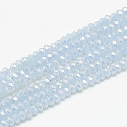 Electroplate Glass Beads Strands, Imitation Jade Glass, Faceted, Rondelle, Light Blue, 2.5x1.5mm, Hole: 0.8mm, about 160~165pcs/strand, 13.78 inch~14.17 inch(35~36cm)(X-EGLA-Q112-A02)