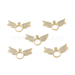 Brass Micro Pave Clear Cubic Zirconia Connector Charms, Ring Lins with Wing, Real 18K Gold Plated, 30x14.5x3.5mm, Hole: 1.4mm(KK-E068-VB069)