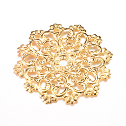 Iron Links, Etched Metal Embellishments, Flower, Light Gold, 48x47x2~3mm, Hole: 2mm(X-IFIN-Q118-26KC)