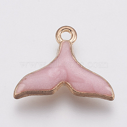 Zinc Alloy Enamel Pendants, Whale Tail Shape, Golden, Pink, 15x18x3mm, Hole: 1.5mm(PALLOY-I124-06G-E)