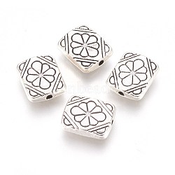 Tibetan Style Alloy Beads, Rectangle with Flower, Antique Silver, Lead Free & Cadmium Free, 12x10x3mm, Hole: 1.5mm(X-LF10658Y)