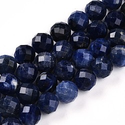 Natural Sodalite Beads Strands, Round with Faceted, 9~10mm, Hole: 0.9mm, about 19~20pcs/strand, 7.40~7.80''(18.8~19.8cm)(G-S345-10mm-26)