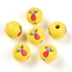 Easter Theme Printed Wood Beads, Round, Yellow, 14.5~15x15.5~16.5mm, Hole: 4~4.5mm(WOOD-T032-22V)