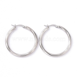 Non-Tarnish 304 Stainless Steel Hoop Earrings for Women, Stainless Steel Color, 7 Gauge, 39.5x39x3.5mm, Pin: 0.8x1mm(EJEW-G298-06P)