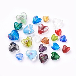 Handmade Silver Foil Glass Beads, Heart, Mixed Style, Mixed Color, 12~20x12~21x8~13.5mm, Hole: 1.5~2mm(X-FOIL-MSMC003-05)