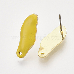 Iron Enamel Stud Earring Findings, with Raw(Unplated) Pin and Loop, Light Gold, Gold, 21x8.5x1.5~2mm, Hole: 1mm, Pin: 1mm(IFIN-N003-10D)