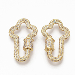 Brass Micro Pave Clear Cubic Zirconia Screw Carabiner Lock Charms, for Necklaces Making, Cross, Golden, 36x22.5x4mm, Screw: 8.5x7.5mm(ZIRC-T010-09G)