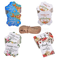 4 Sets 4 Styles Floral Pattern Paper Gift Tags, Hang Tags, with Jute Twine, Mixed Color, 1set/style(CDIS-SZ0001-12)