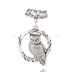 Tibetan Style Alloy Owl Big Pendants, Antique Silver, 61mm, Hole: 7mm(PALLOY-I116-28AS)