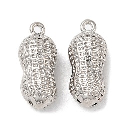 Brass Pendants, Nickel Free, Peanut Charm, Real Platinum Plated, 16.5x7mm, Hole: 1mm(KK-C028-40P)