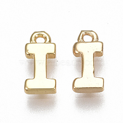 Brass Charms, Letter, Nickel Free, Real 18K Gold Plated, Letter.I, 8x4x1.5mm, Hole: 0.8mm(X-KK-S350-167I-G)