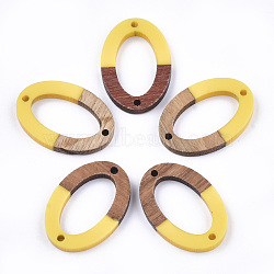 Resin & Walnut Wood Links connectors, Oval, Gold, 28.5x19.5x3~4mm, Hole: 1.8mm(RESI-S367-08H)