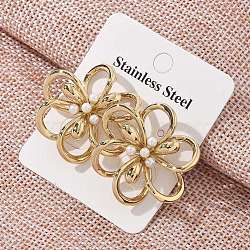 304 Stainless Steel Stud Earrings, with Plastic Imitation Pearl, Flower, Real 18K Gold Plated, 33x28.5mm(EJEW-Z084-05G-01)