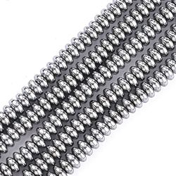 Non-Magnetic Synthetic Hematite Beads Strands, Grade A, Rondelle, Platinum Plated, 4x2mm, Hole: 1mm, about 172pcs/strand, 16 inch(X-G-C124-4x2mm-2)