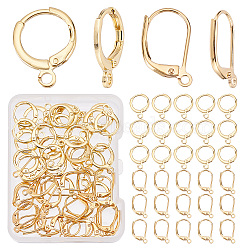 60Pcs 2 Styles Brass Leverback Earring Findings, with Horizontal Loops, Long-Lasting Plated, Real 18K Gold Plated, 14.7~15.5x11.7~10x1.5~2mm, Hole: 1.5~1.8mm(KK-CN0001-82)