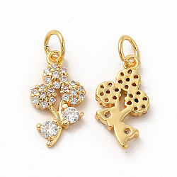 Rack Plating Brass Micro Pave Cubic Zirconia Pendants, with Jump Ring, Real 18K Gold Plated, Long-Lasting Plated, Flower Charm, Real 18K Gold Plated, 15.5x8.5x2.5mm, Hole: 3.6mm(ZIRC-M120-08G)