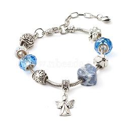 Heart Angel Clover Flowers European Bracelet for Teen Girl Women, Natural Sodalite & Glass & Alloy Beads Bracelet, 8-1/8 inch(20.5cm)(BJEW-JB06849-03)