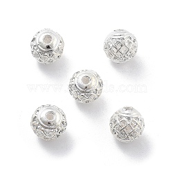 Alloy Hollow Beads, Round, Cadmium Free & Lead Free, Silver, 8x7~8mm, Hole: 1.5~2mm(PALLOY-P238-07S-RS)