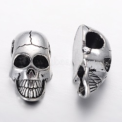 Alloy Beads, Skull, Antique Silver, 20x11x8mm, Hole: 5mm(PALLOY-G131-46AS)