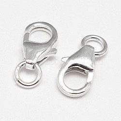 925 Sterling Silver Lobster Claw Clasps, with Jump Rings, Silver, 10x6x2.8mm, Hole: 3.5mm, about 39pcs/20g(STER-F014-09B)