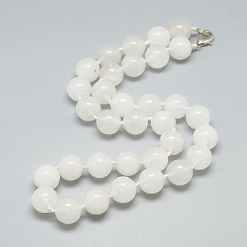 Natural Quartz Crystal Beaded Necklaces, with Alloy Lobster Clasps, Round, 18.1 inch~18.5  inch(46~47cm), round: 11.5~12mm
