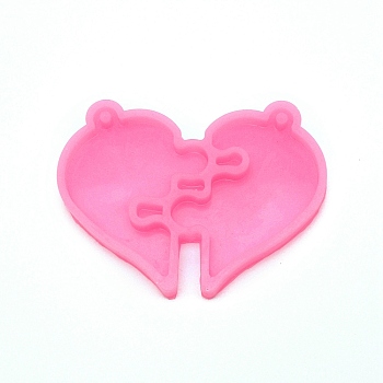 Valentine's Day Theme Pendant Silicone Molds, Resin Casting Molds, UV Resin & Epoxy Resin Jewelry Making, Heart, Hot Pink, 50x70x8mm, Hole: 3mm