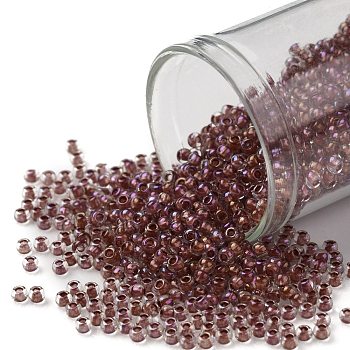 TOHO Round Seed Beads, Japanese Seed Beads, (186) Inside Color Luster Crystal/Terra Cotta Lined, 11/0, 2.2mm, Hole: 0.8mm, about 5555pcs/50g