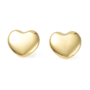 304 Stainless Steel Stud Earrings, Heart, Golden, 24x25mm