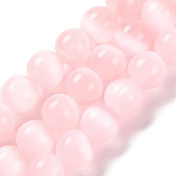 Natural Selenite Beads Strands, Dyed, Round, Pink, 6mm, Hole: 1.2mm, about 65pcs/strand, 15.35 inch(39cm)