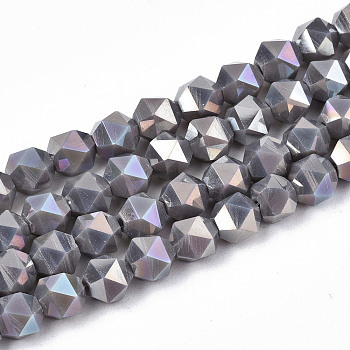 Electroplate Opaque Glass Beads Strands, AB Color Plated, Faceted, Round, Thistle, 5.5x5.5x5.5mm, Hole: 1mm, about 97~99pcs/strand, 20.87 inch~21.26 inch(53cm~54cm)