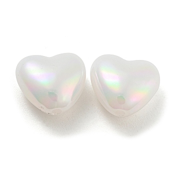 ABS Plastic Imitation Pearl Bead, Iridescence, Heart, White, 11x12x6.5mm, Hole: 1.5mm