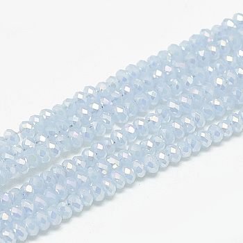 Electroplate Glass Beads Strands, Imitation Jade Glass, Faceted, Rondelle, Light Blue, 2.5x1.5mm, Hole: 0.8mm, about 160~165pcs/strand, 13.78 inch~14.17 inch(35~36cm)