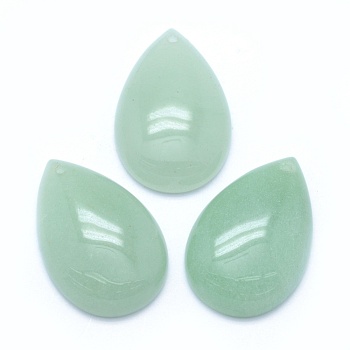 Natural Green Aventurine Pendants, teardrop, 30x20x6~7mm, Hole: 1.5mm