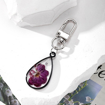 Epoxy Resin Dried Flower Pendant Decorations, Teardrop, 75x20mm