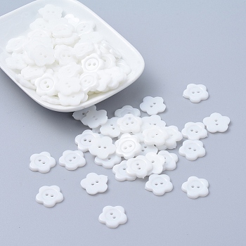 Acrylic Sewing Buttons for Costume Design, Plastic Buttons, 2-Hole, Dyed, Flower Wintersweet, White, 16x2mm, Hole: 1mm