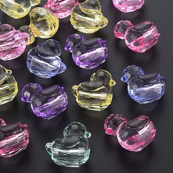 Transparent Acrylic European Beads, Large Hole Beads, Faceted, Duck, Mixed Color, 29.5x24.5x18.5mm, Hole: 6mm, about 94pcs/500g
