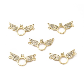 Brass Micro Pave Clear Cubic Zirconia Connector Charms, Ring Lins with Wing, Real 18K Gold Plated, 30x14.5x3.5mm, Hole: 1.4mm